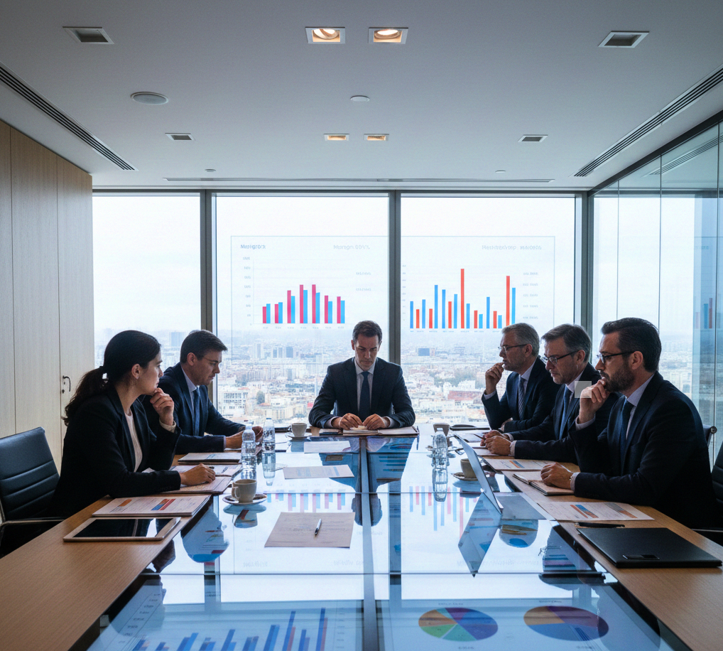 Team planning next steps for environmental audit and ESG reporting for heavy industry enterprises